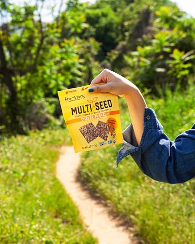 Flackers Organic Cheeze-Pleaze Multi-Seed Crackers, 4 Ounce 1-Pack, Gluten Free, Non Gmo, Vegan, Keto Snack, 6G Protein, 6G Fibe