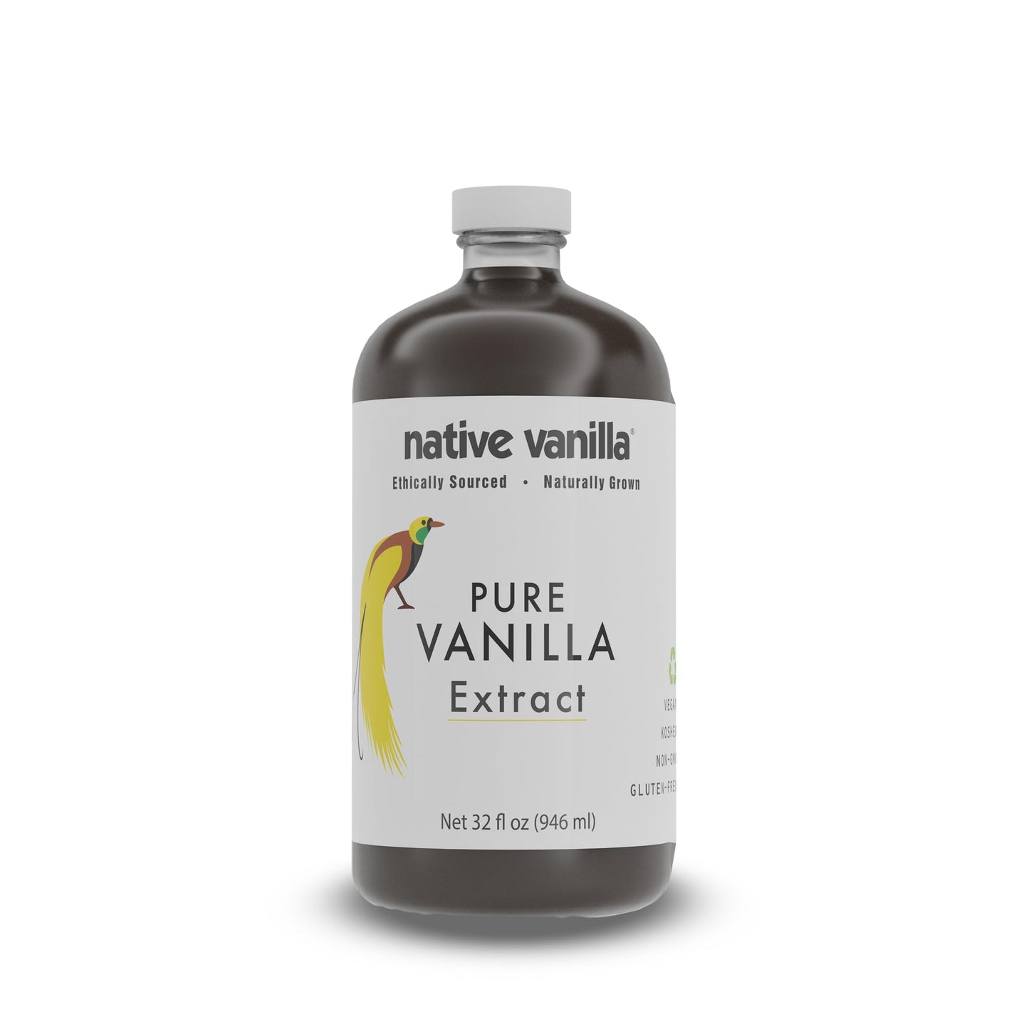 32 Oz Pure Vanilla Extract - 100% Real Vanilla Extract - For Cooking, Drinks & Desserts - 100% Vegan, Sugar Free & Kosher - Non-
