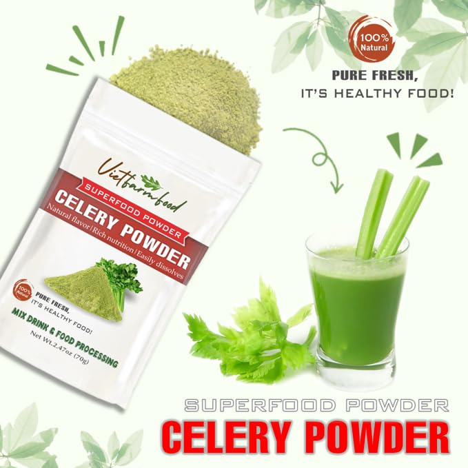 Celery Powder 2.47 Oz (70G) Vietfarmfood: Freeze-Dried Extracted From 100% Pure, Sugar-Free. Used To Mix Mixed Drinks Fresh Frui