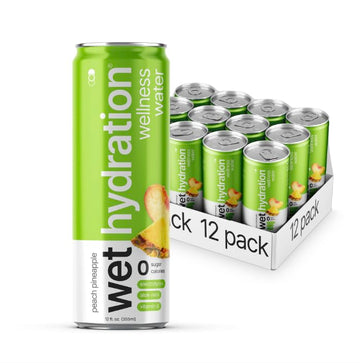 WET HYDRATION Functional Wellness Water - Peach Pineapple, Zero Calorie, 12 Ounce Cans, Pack of 12, No Sugar, No Artificial Ingredients