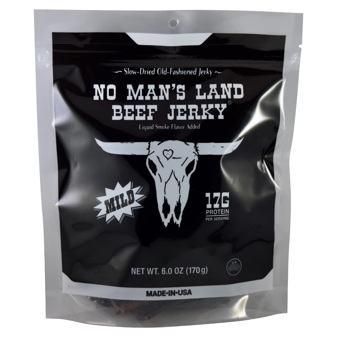 No Mans Land Mild Beef Jerky High Protein Low Calorie Low Carb Beef Snack 6.0Oz Bag