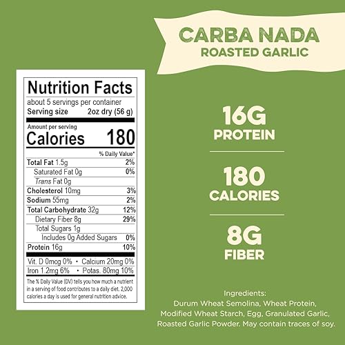 AL DENTE Carba-Nada Roasted Garlic Fettuccine, Lower-Carb Pasta, 16g High Protein, Cage Free Eggs, Non-GMO, 10 Ounce Bags (Pack