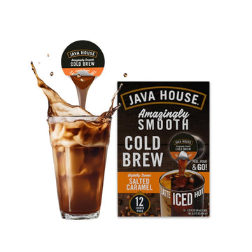 Java House Cold Brew Coffee, Salted Caramel Lightly Sweet Medium Roast Coffee Concentrate Liquid Pods - 1.35 Fluid Oz (12 Count)