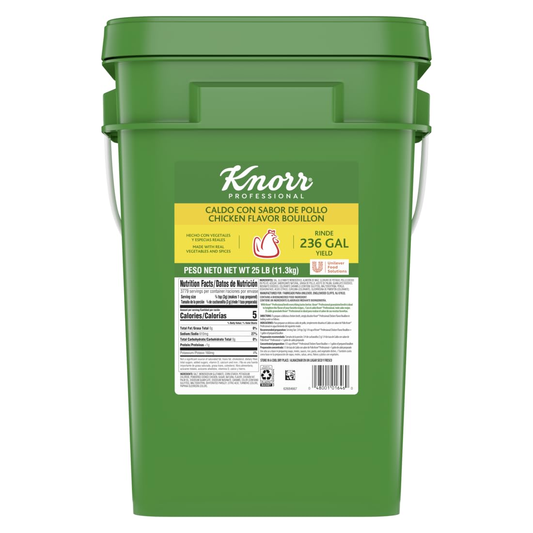 Knorr Professional Caldo de Pollo, Chicken Bouillon with Chicken Flavor Granulated Base, 25lb Pail, Bouillon as a Base, Marinade