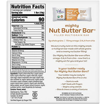 Plum Organics | Mighty Nut Butter Snack Bars | Organic Toddler & Kids Snacks | Peanut Butter | 0.67 Ounce Bar (40 Total)