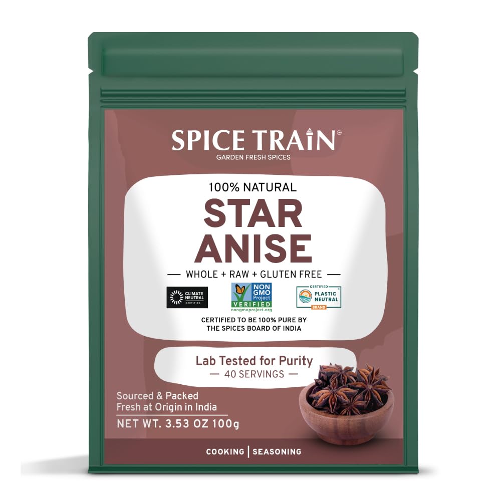 Spice Train Star Anise Whole (100G35Oz) Gluten Free, 100% Raw Whole Chinese Pods, Premium Quality, Direct From Source, Packed In