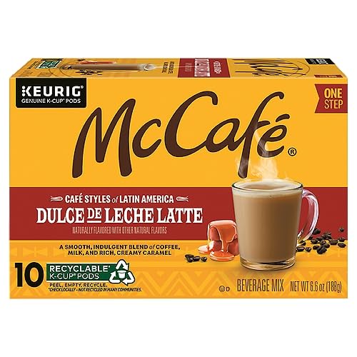 McCaf   Dulce de Leche Latte, One Step Latte Single Serve Keurig K-Cup Pods, Flavored Coffee, 10-Count Box (1 Pack of 10)