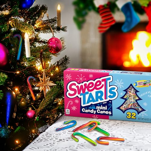 SweeTarts Mini Holiday Candy Canes, Holiday Candy, Christmas Stocking Stuffers for Kids, 4.8 oz Box