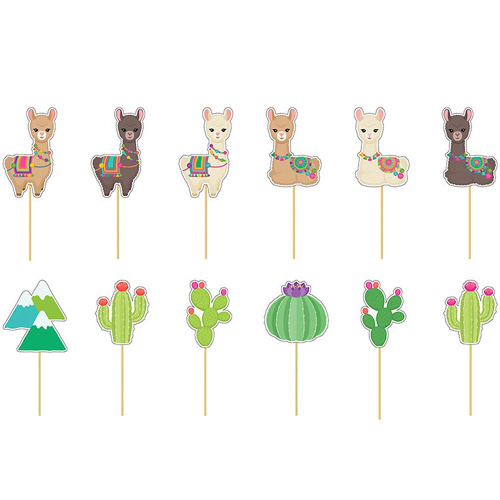Flairs New York Party Props Decorations Cupcake Toppers (Alpacas And Cactus, Pack Of 24 Cupcake Toppers)