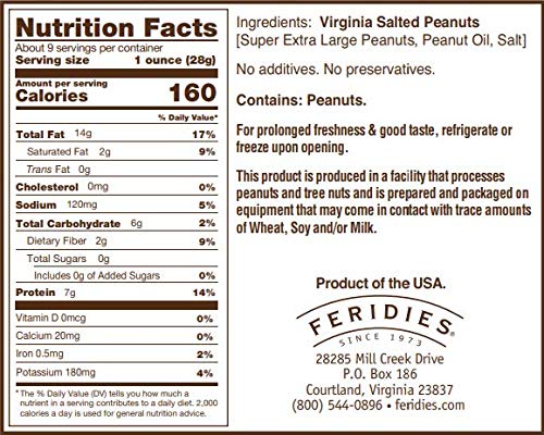 Feridies Super Extra Large Salted Virginia Peanuts 9 Oz Can