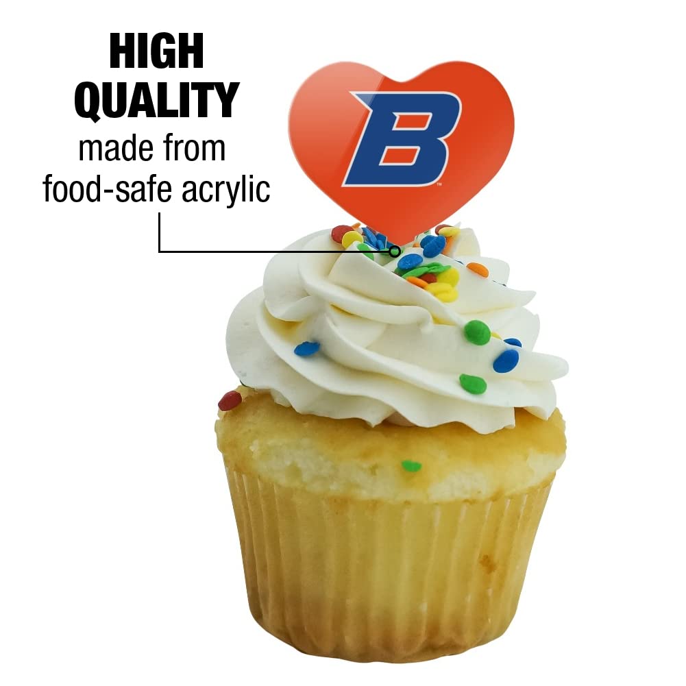 GRAPHICS & MORE Cupcake Picks Set of 6, Acrylic, Boise State University Heart Logo, Model CUPT.HRT.ACR.6PK.CLCBSU500B