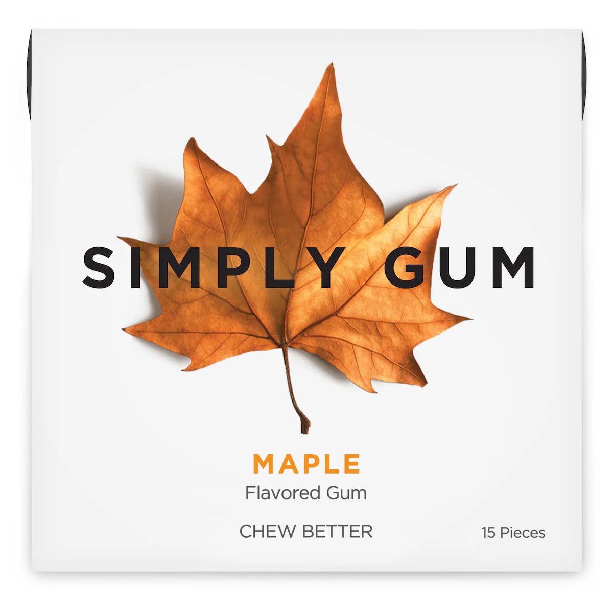 SIMPLY Gum Maple, Plastic-Free Natural Chewing Gum, 6 Pack (90 Pieces) | Vegan, Kosher, Non GMO, Aspartame Free and Sorbitol Fre