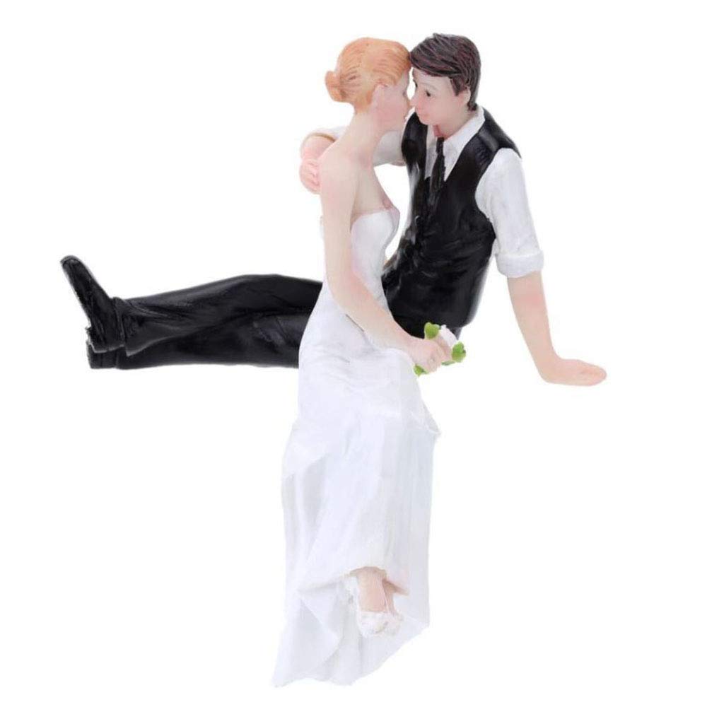 Bride & Groom Wedding Cake Topper, Wedding And Engagement Party Fun Wedding Couple Figurines Decorations Gifts (Side Sitting Hug