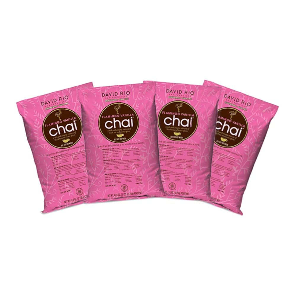David Rio Chai Mix, Decaf Sugar Free, Flamingo Vanilla, 48 Ounce (Pack of 4)