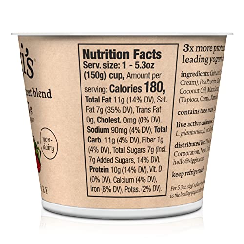siggis Plant-Based Coconut Blend, Strawberry, 5.3 oz. Cup - Single Serving Dairy Free Snack, More Protein Than Sugar