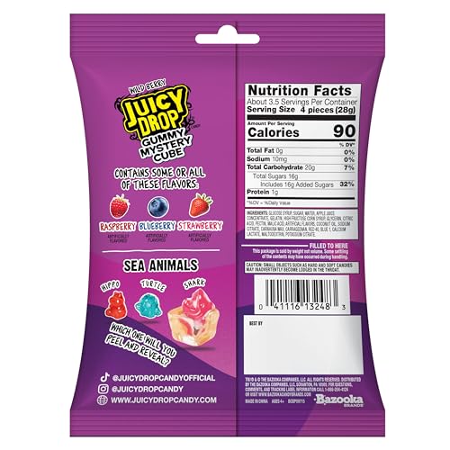 Juicy Drop Christmas Mystery Gummy Candy Cubes, Wild Berry Flavor, 3.5Oz, Peelable Strawberry Gummy Cube, Mystery Animal Inside, Interactive 2-In-1 Treat, Party Favors, Stocking Stuffers, Kids Gifts