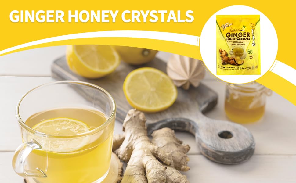 Prince Of Peace Instant Ginger Honey Crystals with Lemon - 60 Sachets - Caffeine and Gluten Free - Easy to Brew Hot or Cold Beverage