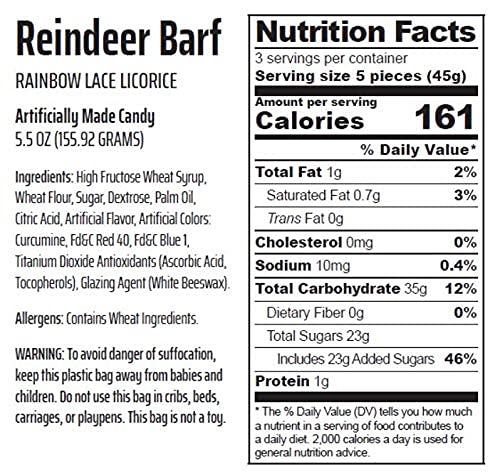 Reindeer Barf Rainbow Lace Licorice Funny Unique Christmas Stocking Stuffer Gag Birthday Girl, Boy And Teens Candy Gift (5.5 Ounces)