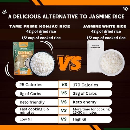 Tame Prime Dried Shirataki Rice, Konjac Rice 12 Oz, Keto Friendly,Low Gi,80% Less Calories Than White Rice.