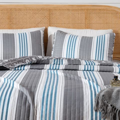 Great Bay Home 3-Piece Fullqueen Reversible Lightweight Coastal Quilt Comforter With 2 Shams  All-Season, Beach Bedspreads  Naut