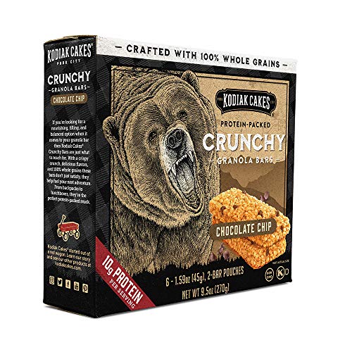 Kodiak Cakes Crunchy Granola Protien Snack Bars, Chocolate Chip, High Protein, 100% Whole Grains, 12 boxes with 6 pouches (144 b