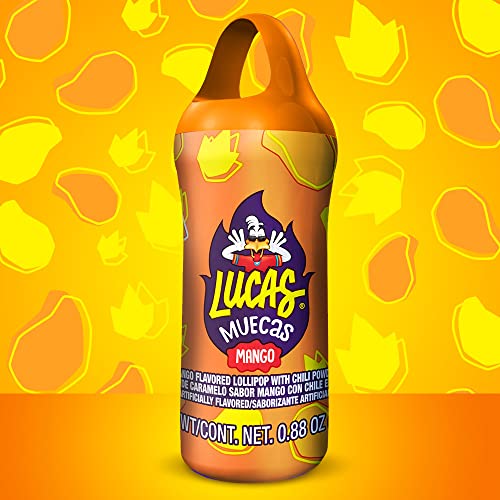 Lucas Muecas Lollipop Mango Flavor Candy, 0.96Oz - 10 Pieces Pack For Treats, Snack, Parties, Piñatas
