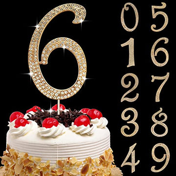 Large Number 6 Birthday Cake Topper, Gold Bling Rhinestone Happy 6Th Birthday Cake Topper, No 1 10 16 18 21 30 40 50 60 70 80 Ca