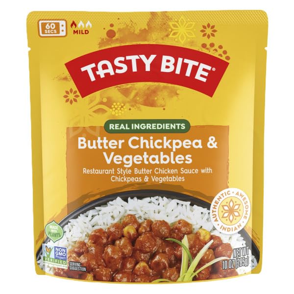 Tasty Bite Butter Chickpea & Vegetables, 10 Ounce, Pack of 6, Ready to Eat, Microwavable Entree, Vegetarian