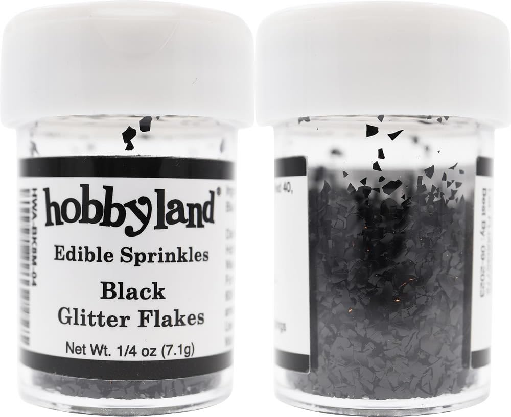 Hobbyland Edible Glittery Flakes (Black Glitter Flakes, 1/4 oz)