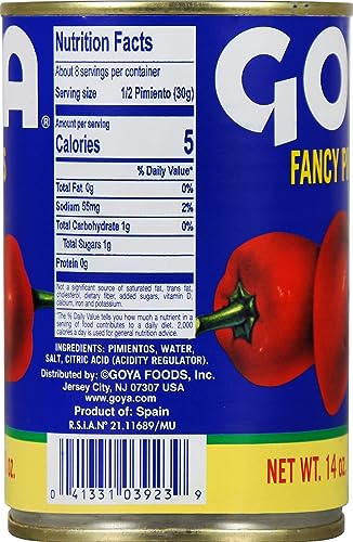 Goya Foods Fancy Red Pimientos, 14 Ounce (Pack Of 24)