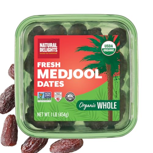 Natural Delights Organic Medjool Dates – Large & Plump Usda Certified , Non-Gmo Verified, Good Source Of Fiber, Naturally Sweet Fruit Snack, Perfect For On-The-Go - Whole Medjool Dates Organic, 1 Lb Oz Container