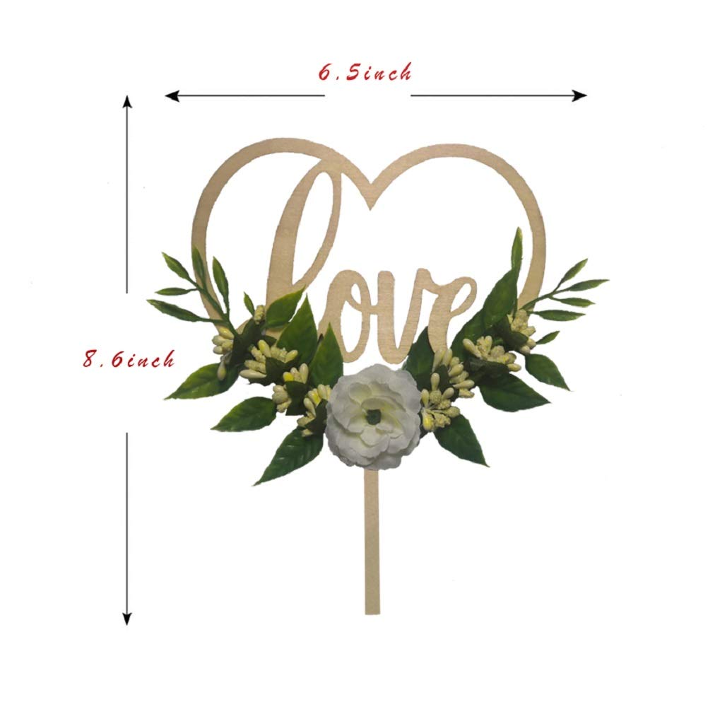 Wedding Cake Topper - Rustic Theme For Bridal Shower Engagement Anniversary Party Decoration , Personalized Heart Shaped , Woode