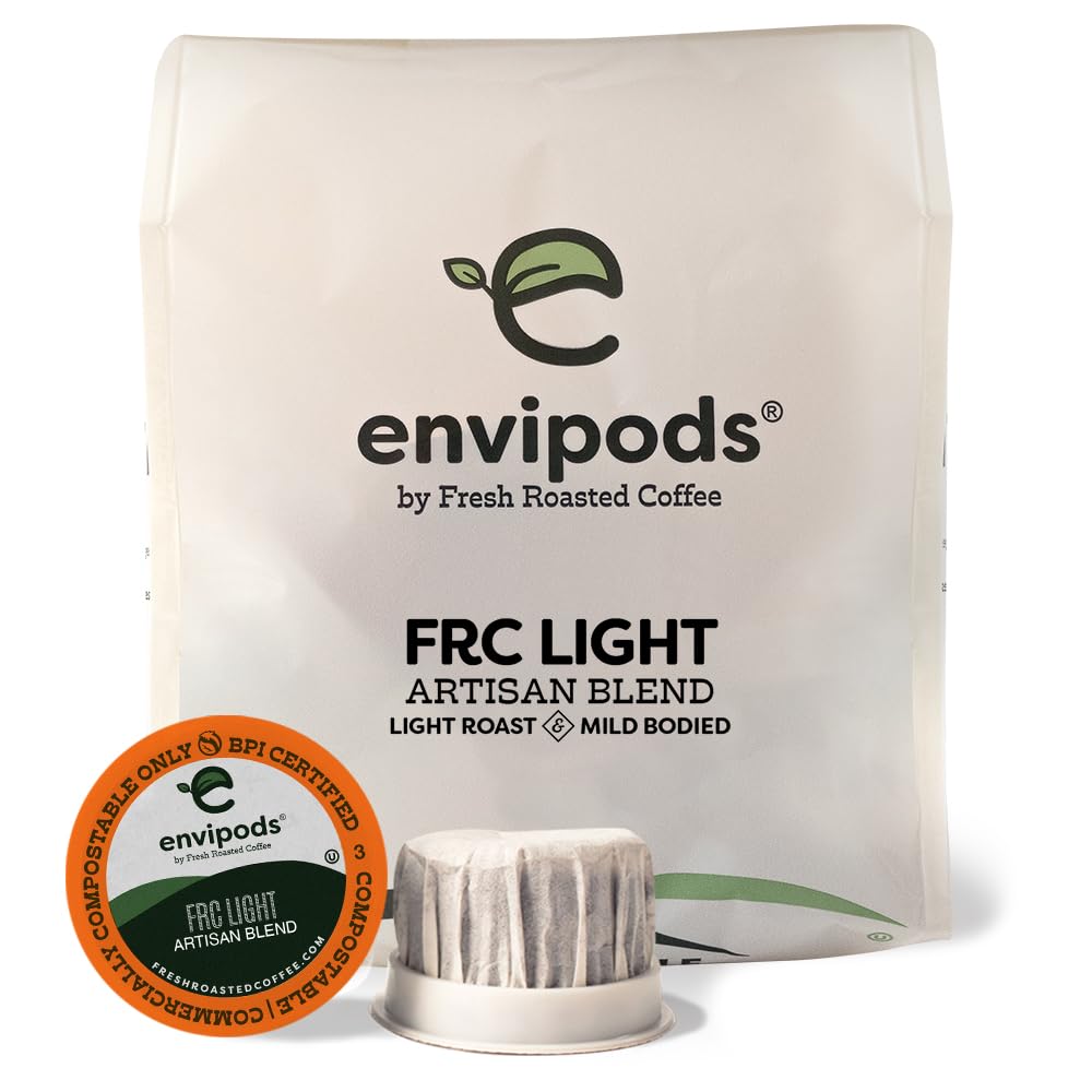 Fresh Roasted Coffee Light Roast Blend Compostable Envipods, 12 Count for Keurig K Cup Brewers