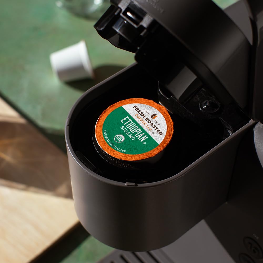 Fresh Roasted Coffee K-Cup Compatible Organic Ethiopian Sidamo 72 Pods Fair Trade Kosher Coffee