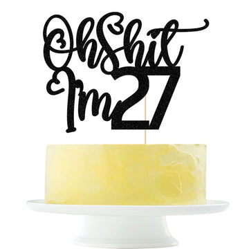 Black flash Oh Shit I'm 27 Cake Topper, Happy 27th Birthday/Cheers to 27 Years/Sweet 27, Funny 27th Birthday Party Decorations S