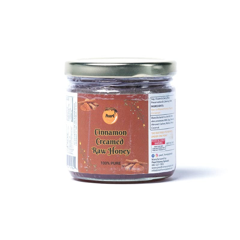 Pearl Honey Spreads - Organic Cinnamon Flavored Creamed Raw Honey - Chemical Free, Soy Free & 100% Naturally Flavored | 8.8 Oz J