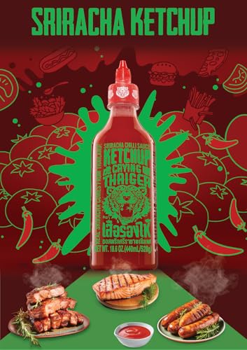 Crying Thaiger Sriracha Ketchup Chili Sauce In Squeeze Bottle 18.6 Ounce, Vegan, Gluten Free, Non-Gmo, From Thailand (Pack Of 12