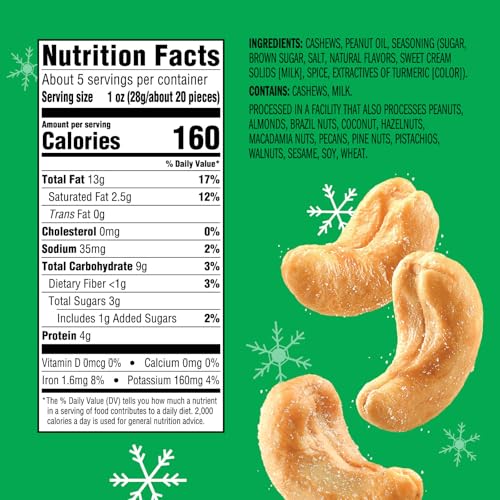 Emerald Nuts Sugar Cookie Flavored Cashews (1-Pack) | 5Oz Resealable Bag | Kosher Dairy Certified, Non-Gmo, Contains No Artifici