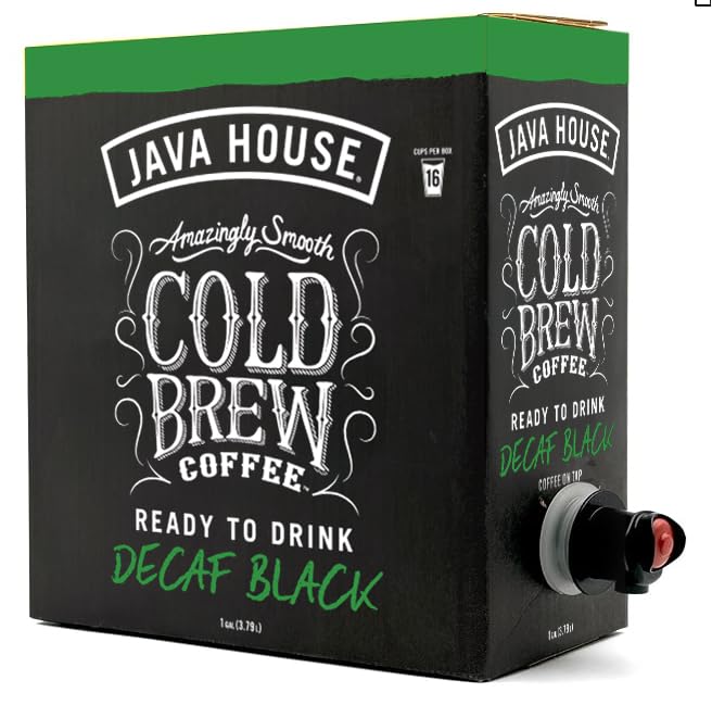 Java House Cold Brew Coffee – 100% Arabica Decaf, Smooth Chocolate & Caramel Notes, 1 Gallon Box (16 Servings), Ready to Drink