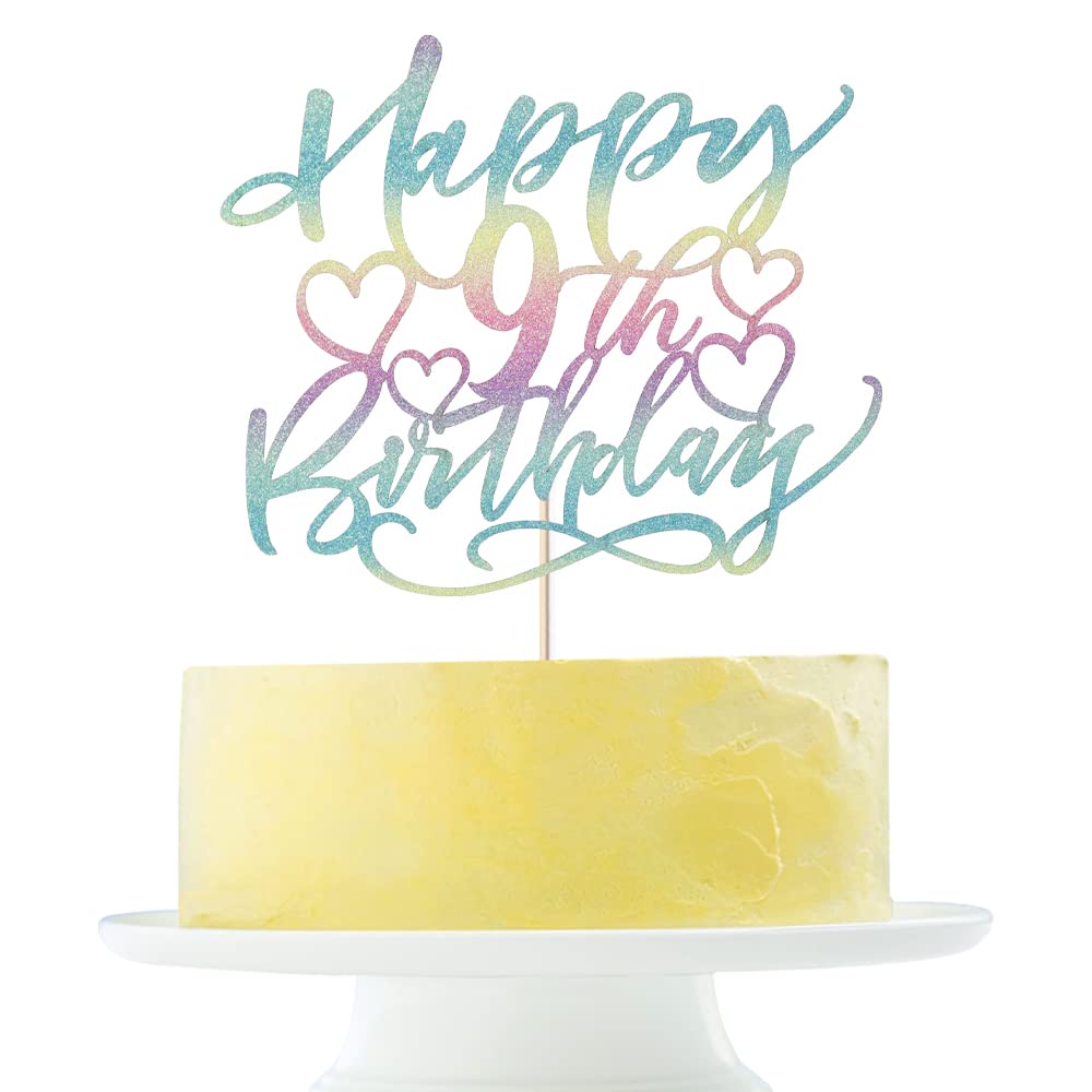 Yetxel Cake Topper for Kids - Happy 9th Birthday, Color Flash, Paper Material