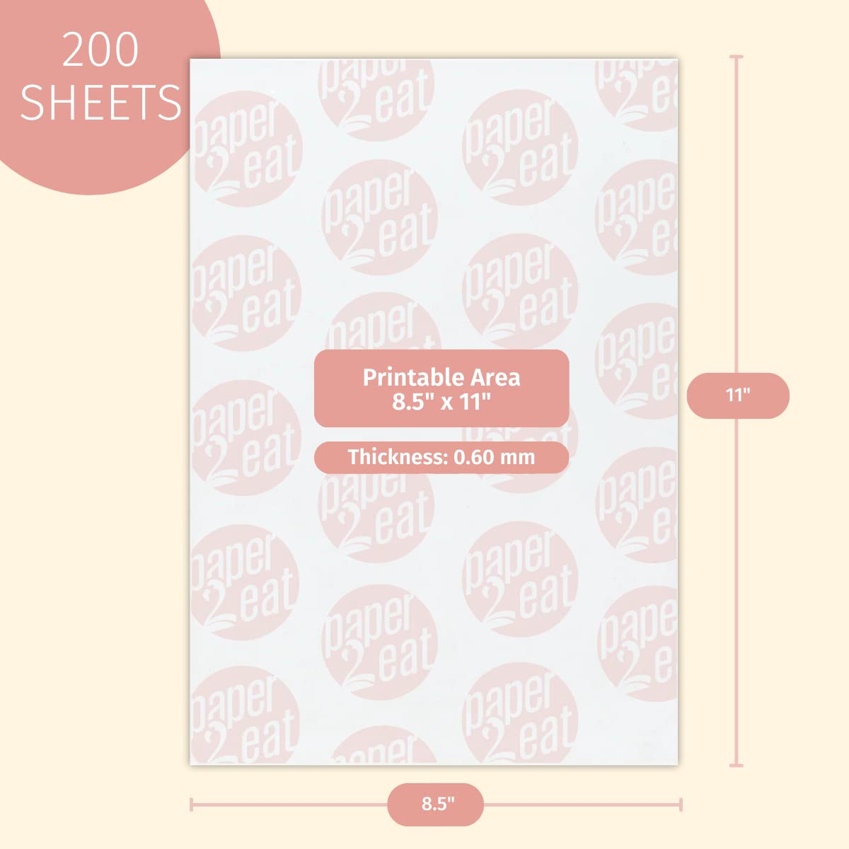 paper2eat Printable Edible Wafer Paper Sheets - 200 Sheets, 8.5 x 11, White, 0.60 mm Thickness