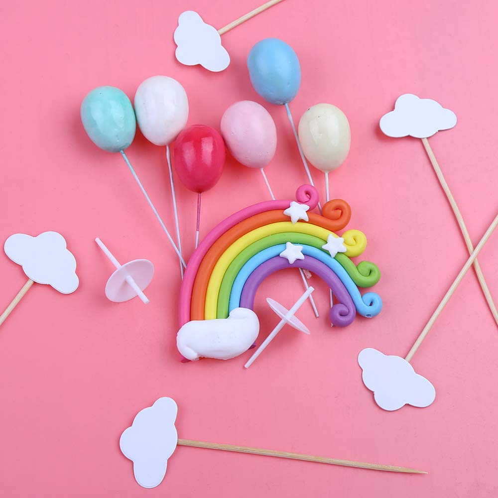 Diyasy Rainbow Cake Topper Kit Cloud Balloon Birthday Wedding Cake Flags For Birthday Wedding & Baby Shower Party Baking Decorat
