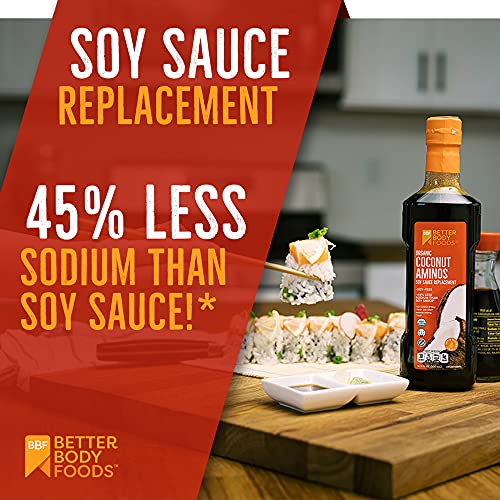 BetterBody Foods Organic Coconut Aminos, Soy Sauce Alternative, Gluten Free, Soy Free, Non-GMO, Kosher, 16.9 Ounces (Pack of 2)