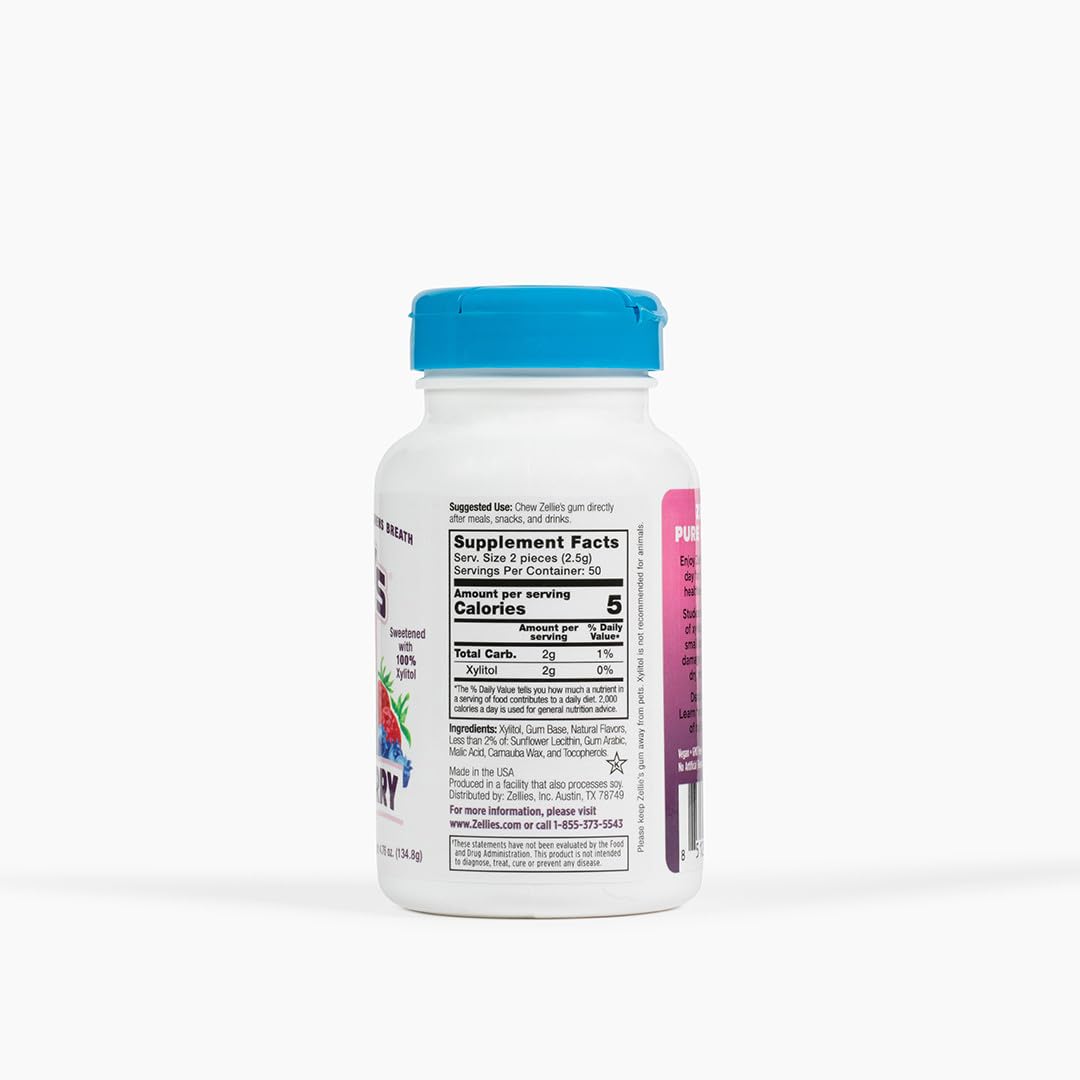 Zellie'S | 100% Xylitol Sugar Free Cherry Berry Chewing Gum | Cherry Berry Flavor (100 Count (Pack Of 1))