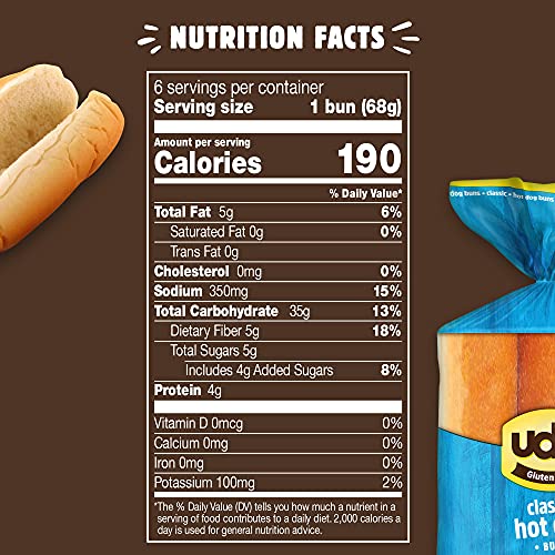Udis Gluten Free Classic Hot Dog Buns, Frozen, 14.3 Ounce