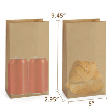 Shopday Paper Lunch Bags 4Lb 100 Pack Brown Paper Bags 5X2.95X9.45'' Recyclable Kraft Sack Lunch Bags Snacks Bags Grocery Bags F