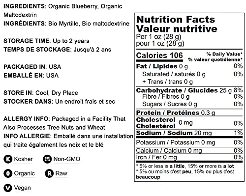Food to Live Organic Blueberry Powder, 4 Ounces - Non-GMO, Unsulfured, Raw, Vegan, Bulk, Great for Juices, Smoothies, and Instan