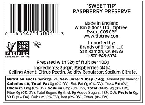 Tiptree Sweet Tip Raspberry Preserve, 12 Ounce Jars (Pack Of 6)