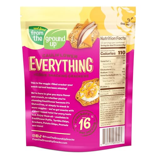 Real Food From The Ground Up Cauliflower Snacking Crackers - 6-Pack Snack Bags (Everything)