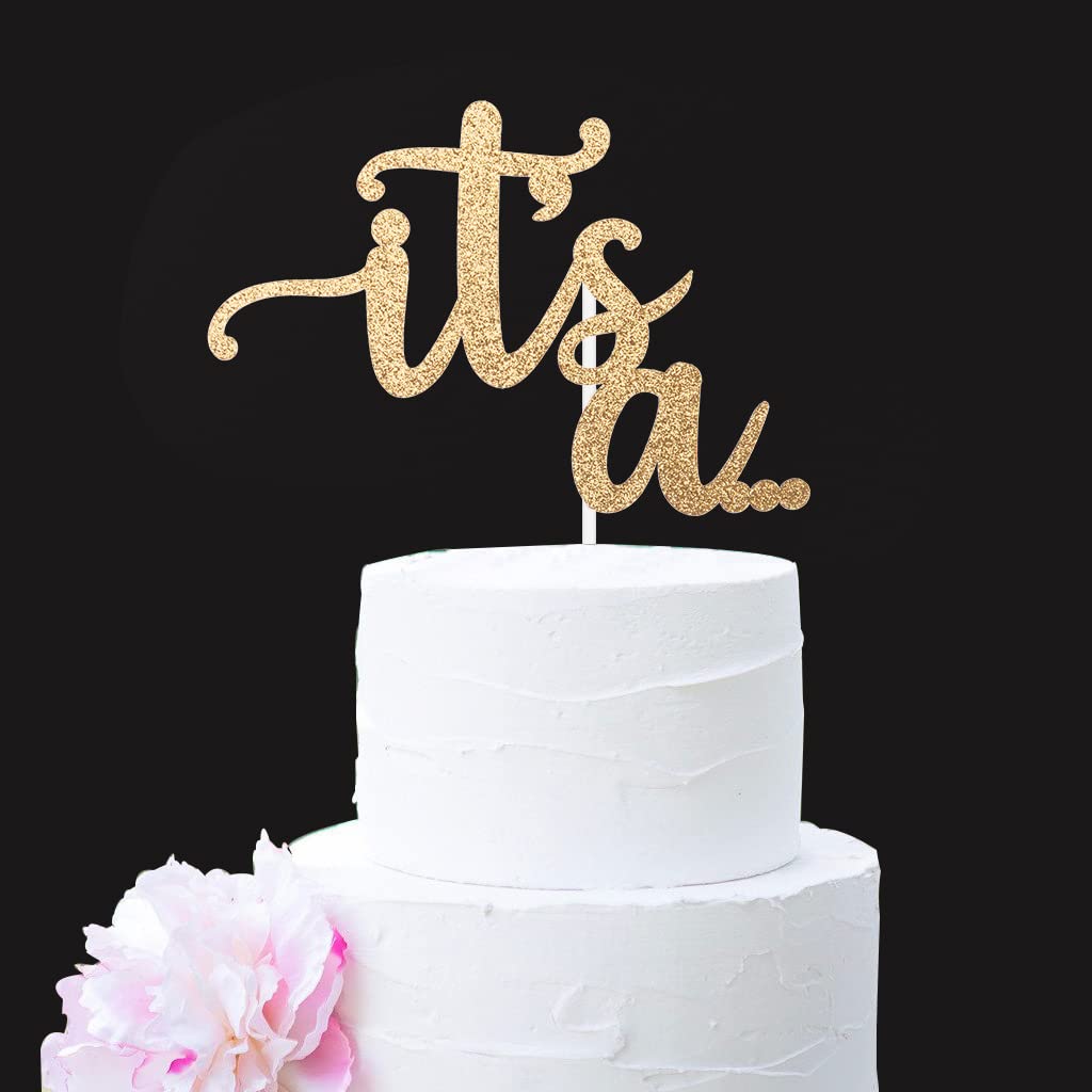 Alissar Glitter Double Sided Gold Gender Reveal Cake Topper, It'S A Cake Topper For Boy Or Girl Baby Reveal Party Decorations(Do